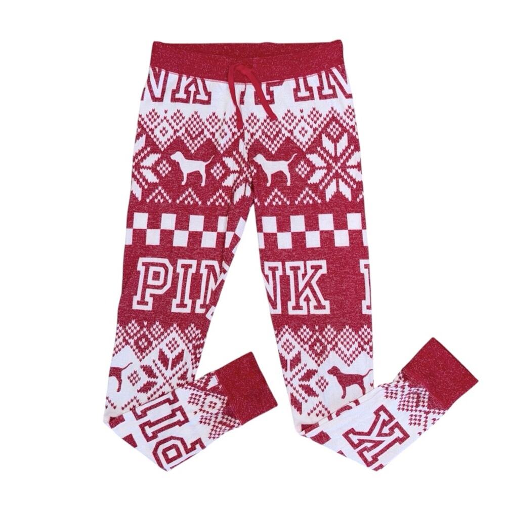 PINK VICTORIA’S SECRET Women’s Red White Logo Super Soft Pajama Pants